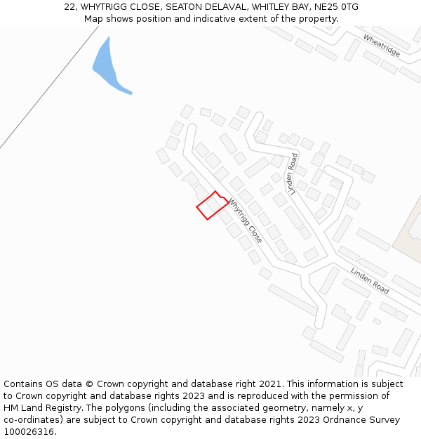 22, WHYTRIGG CLOSE, SEATON DELAVAL, WHITLEY BAY, NE25 0TG: Location map and indicative extent of plot