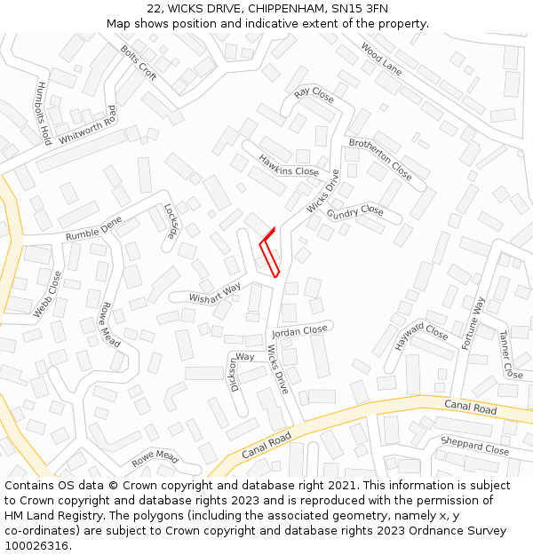 22, WICKS DRIVE, CHIPPENHAM, SN15 3FN: Location map and indicative extent of plot