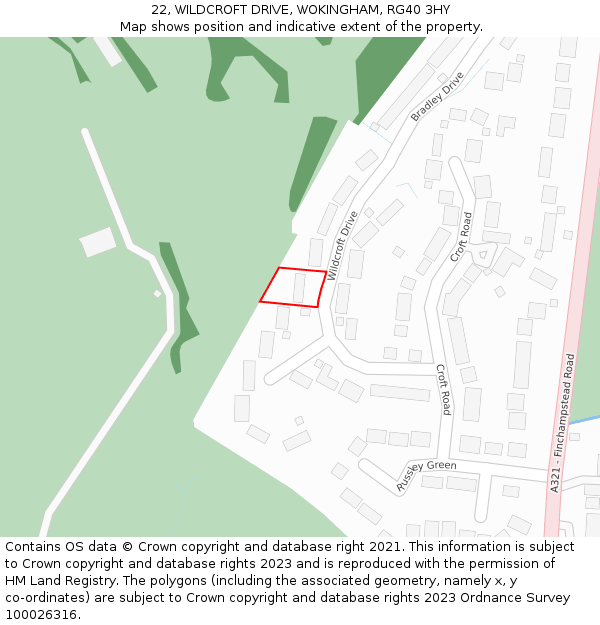 22, WILDCROFT DRIVE, WOKINGHAM, RG40 3HY: Location map and indicative extent of plot