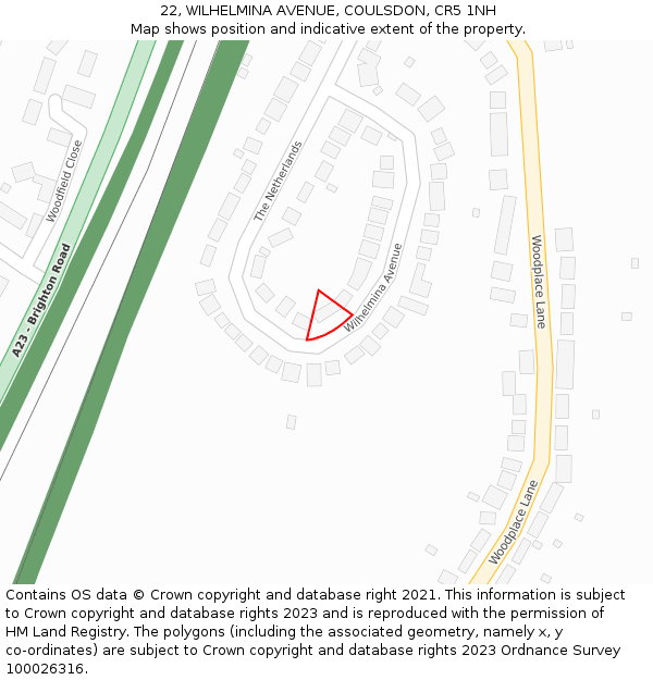 22, WILHELMINA AVENUE, COULSDON, CR5 1NH: Location map and indicative extent of plot