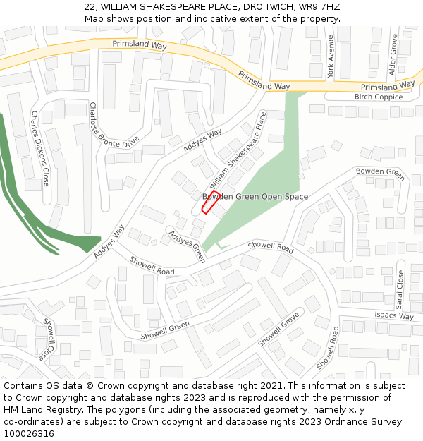 22, WILLIAM SHAKESPEARE PLACE, DROITWICH, WR9 7HZ: Location map and indicative extent of plot