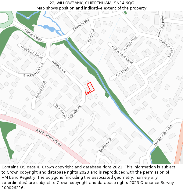 22, WILLOWBANK, CHIPPENHAM, SN14 6QG: Location map and indicative extent of plot