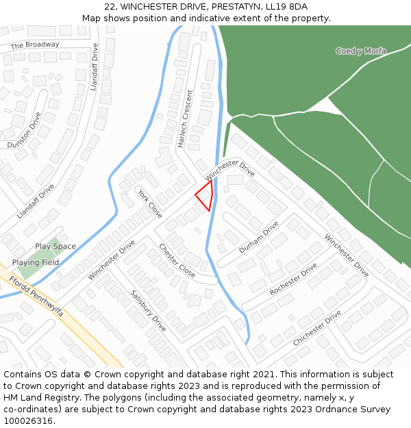 22, WINCHESTER DRIVE, PRESTATYN, LL19 8DA: Location map and indicative extent of plot