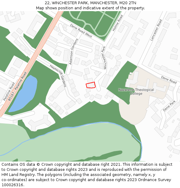 22, WINCHESTER PARK, MANCHESTER, M20 2TN: Location map and indicative extent of plot