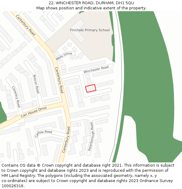 22, WINCHESTER ROAD, DURHAM, DH1 5QU: Location map and indicative extent of plot