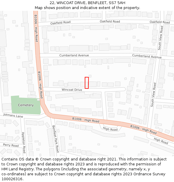 22, WINCOAT DRIVE, BENFLEET, SS7 5AH: Location map and indicative extent of plot