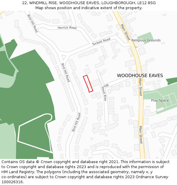 22, WINDMILL RISE, WOODHOUSE EAVES, LOUGHBOROUGH, LE12 8SG: Location map and indicative extent of plot