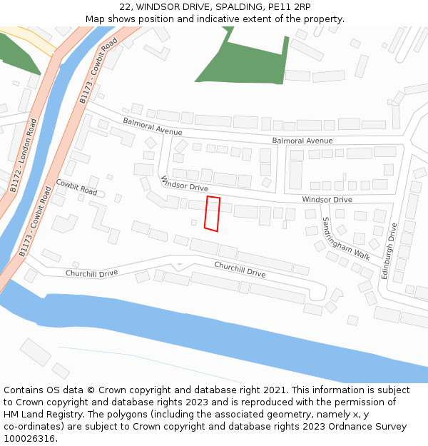 22, WINDSOR DRIVE, SPALDING, PE11 2RP: Location map and indicative extent of plot