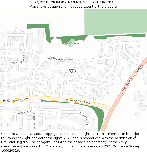 22, WINDSOR PARK GARDENS, NORWICH, NR6 7PR: Location map and indicative extent of plot