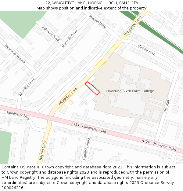 22, WINGLETYE LANE, HORNCHURCH, RM11 3TA: Location map and indicative extent of plot