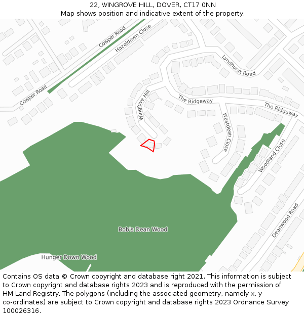 22, WINGROVE HILL, DOVER, CT17 0NN: Location map and indicative extent of plot