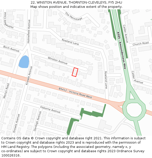 22, WINSTON AVENUE, THORNTON-CLEVELEYS, FY5 2HU: Location map and indicative extent of plot