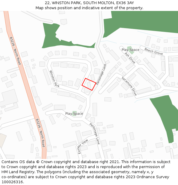 22, WINSTON PARK, SOUTH MOLTON, EX36 3AY: Location map and indicative extent of plot