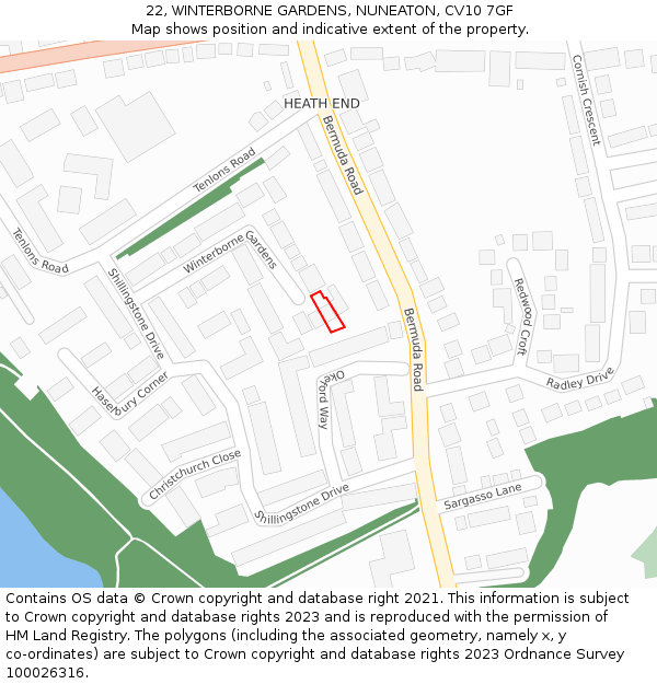 22, WINTERBORNE GARDENS, NUNEATON, CV10 7GF: Location map and indicative extent of plot
