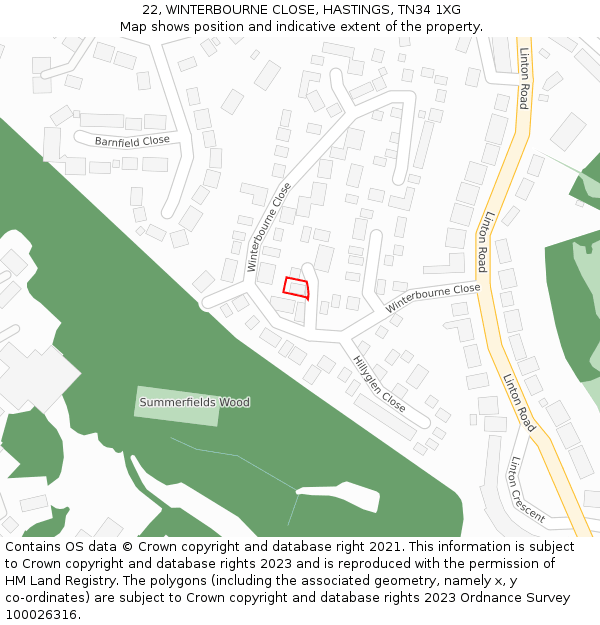 22, WINTERBOURNE CLOSE, HASTINGS, TN34 1XG: Location map and indicative extent of plot