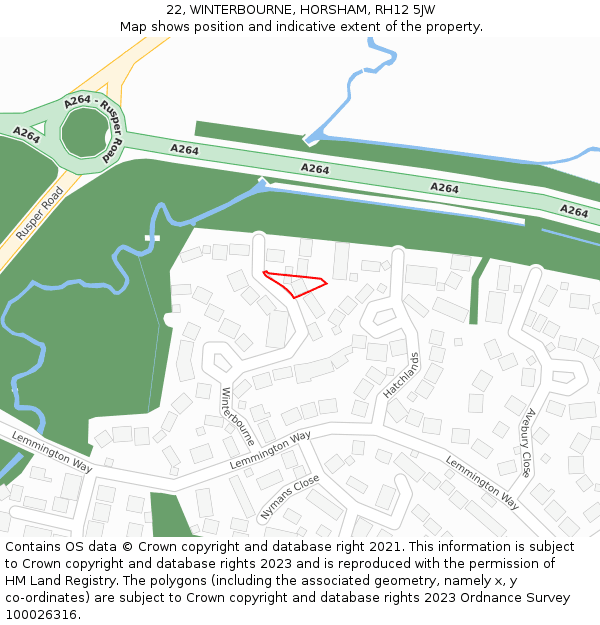 22, WINTERBOURNE, HORSHAM, RH12 5JW: Location map and indicative extent of plot