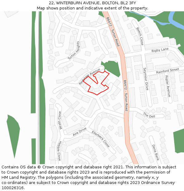 22, WINTERBURN AVENUE, BOLTON, BL2 3FY: Location map and indicative extent of plot