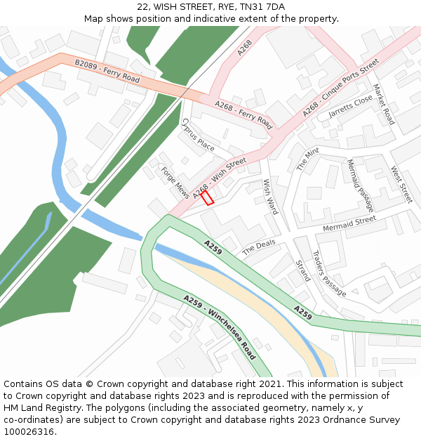 22, WISH STREET, RYE, TN31 7DA: Location map and indicative extent of plot