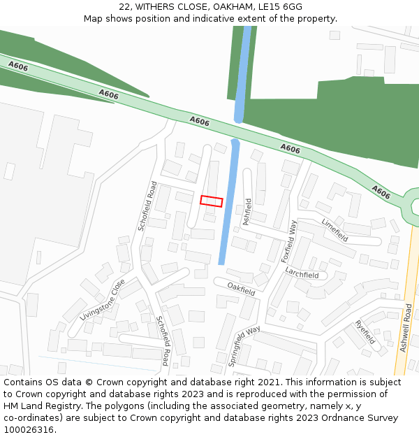 22, WITHERS CLOSE, OAKHAM, LE15 6GG: Location map and indicative extent of plot