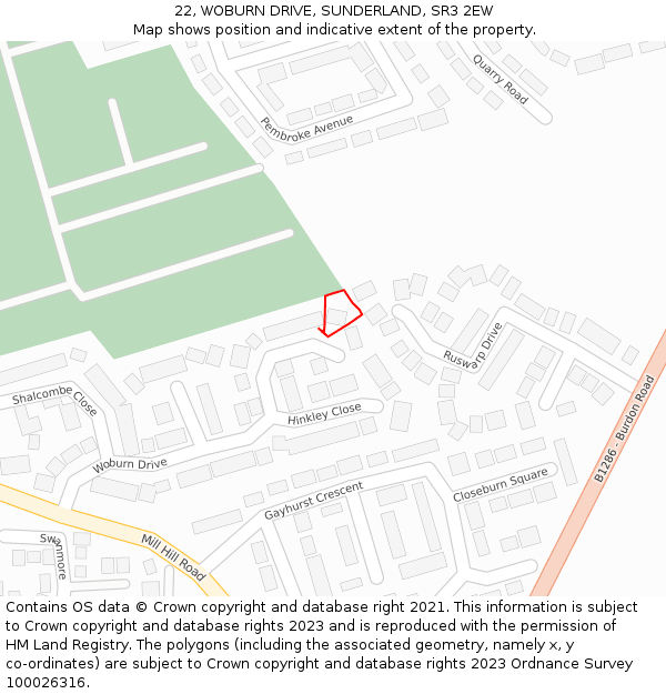 22, WOBURN DRIVE, SUNDERLAND, SR3 2EW: Location map and indicative extent of plot