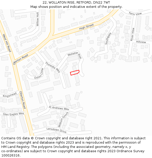 22, WOLLATON RISE, RETFORD, DN22 7WT: Location map and indicative extent of plot