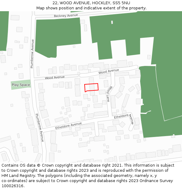 22, WOOD AVENUE, HOCKLEY, SS5 5NU: Location map and indicative extent of plot