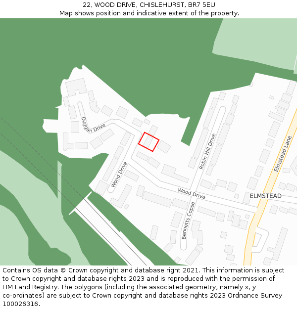 22, WOOD DRIVE, CHISLEHURST, BR7 5EU: Location map and indicative extent of plot