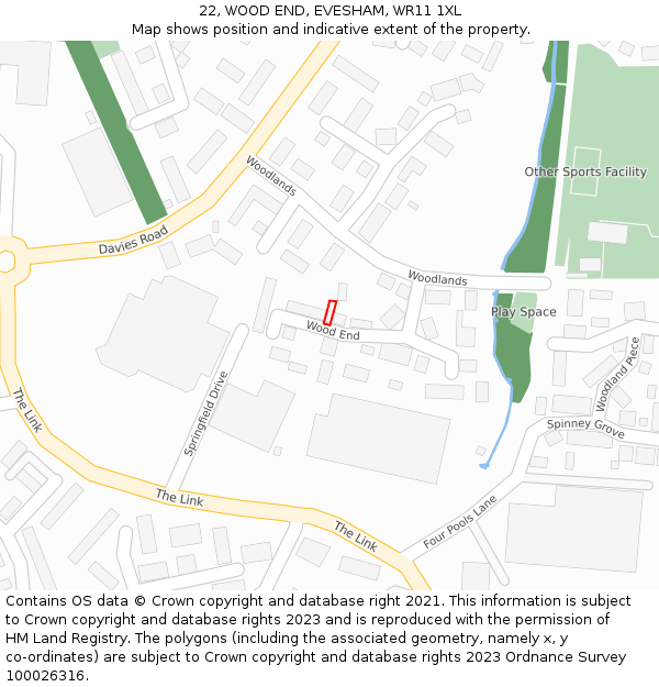 22, WOOD END, EVESHAM, WR11 1XL: Location map and indicative extent of plot