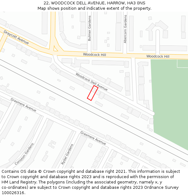 22, WOODCOCK DELL AVENUE, HARROW, HA3 0NS: Location map and indicative extent of plot