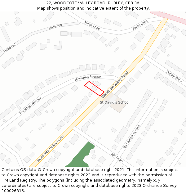 22, WOODCOTE VALLEY ROAD, PURLEY, CR8 3AJ: Location map and indicative extent of plot