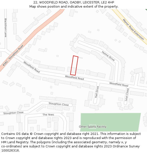 22, WOODFIELD ROAD, OADBY, LEICESTER, LE2 4HP: Location map and indicative extent of plot