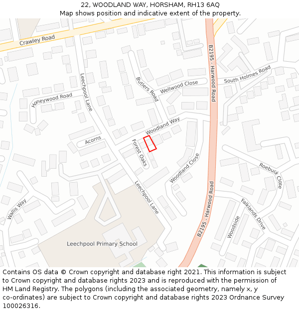 22, WOODLAND WAY, HORSHAM, RH13 6AQ: Location map and indicative extent of plot
