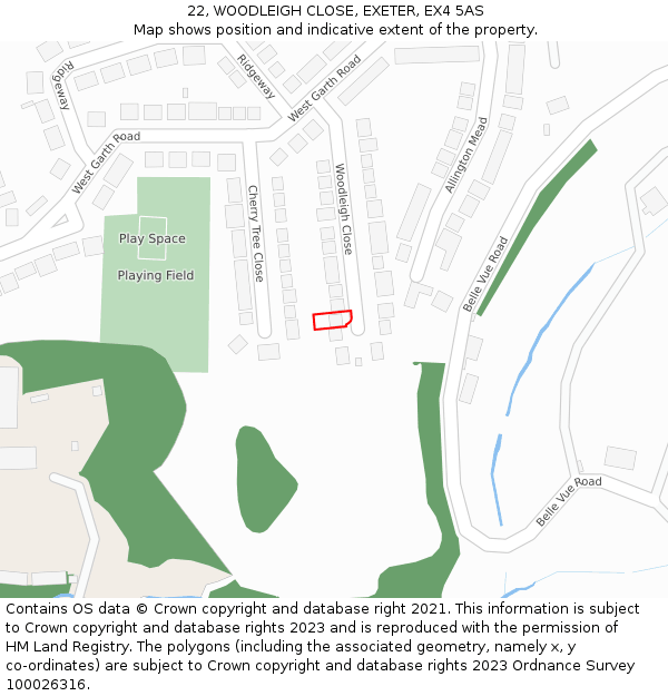 22, WOODLEIGH CLOSE, EXETER, EX4 5AS: Location map and indicative extent of plot