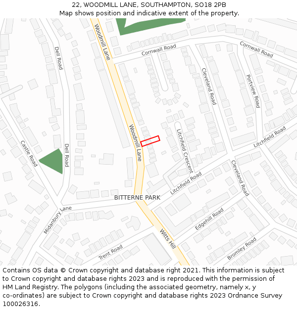 22, WOODMILL LANE, SOUTHAMPTON, SO18 2PB: Location map and indicative extent of plot