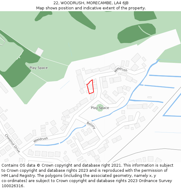 22, WOODRUSH, MORECAMBE, LA4 6JB: Location map and indicative extent of plot