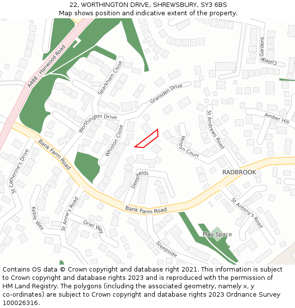 22, WORTHINGTON DRIVE, SHREWSBURY, SY3 6BS: Location map and indicative extent of plot