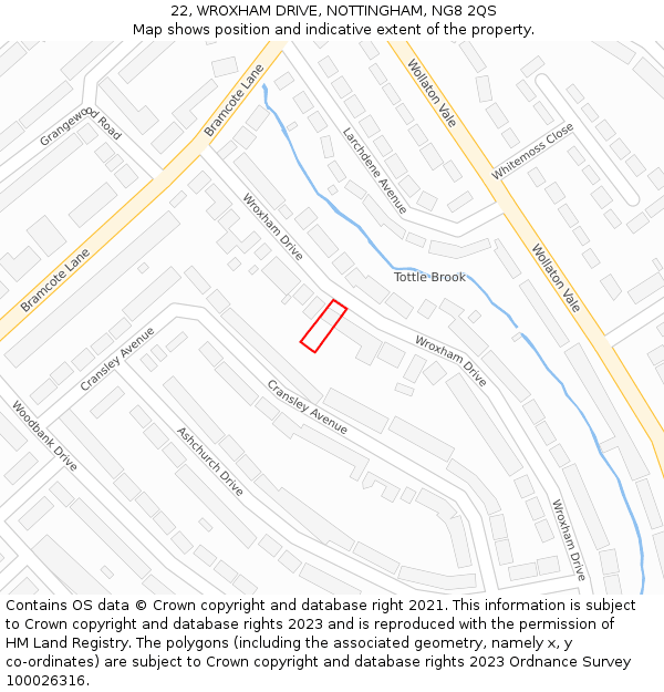 22, WROXHAM DRIVE, NOTTINGHAM, NG8 2QS: Location map and indicative extent of plot