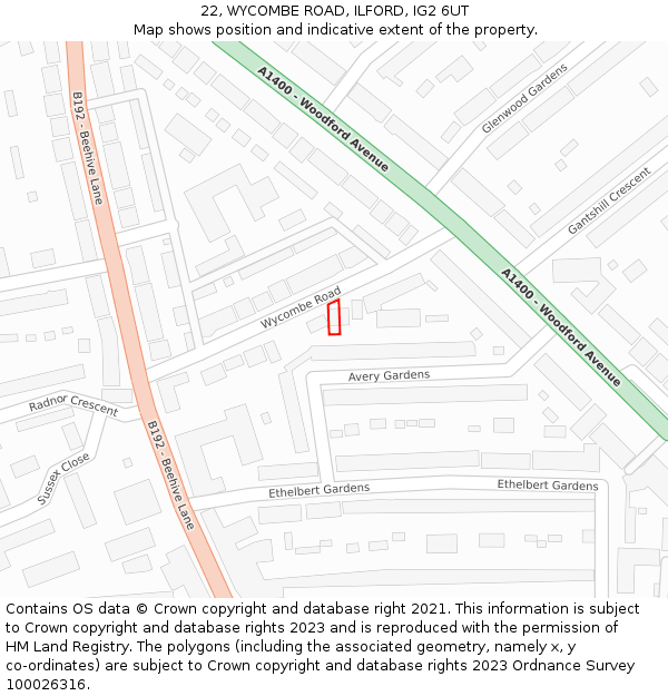 22, WYCOMBE ROAD, ILFORD, IG2 6UT: Location map and indicative extent of plot