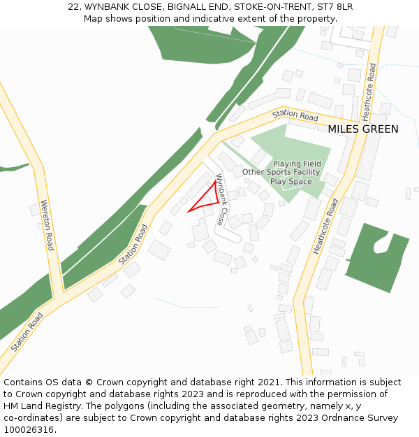 22, WYNBANK CLOSE, BIGNALL END, STOKE-ON-TRENT, ST7 8LR: Location map and indicative extent of plot