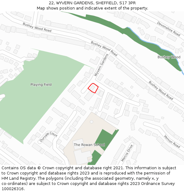 22, WYVERN GARDENS, SHEFFIELD, S17 3PR: Location map and indicative extent of plot