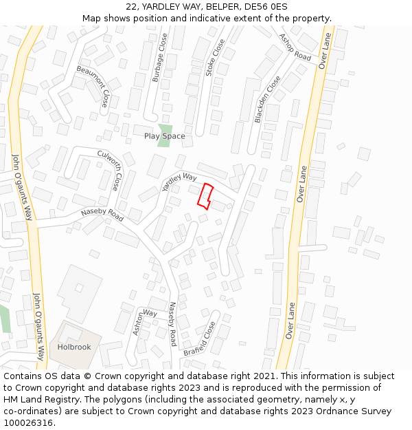 22, YARDLEY WAY, BELPER, DE56 0ES: Location map and indicative extent of plot