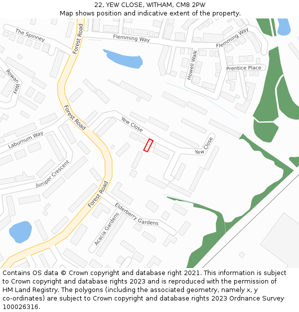 22, YEW CLOSE, WITHAM, CM8 2PW: Location map and indicative extent of plot