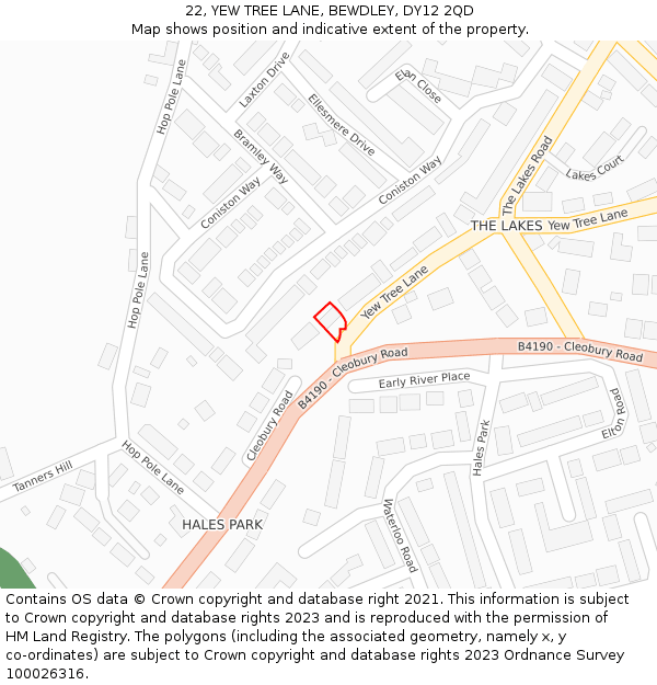 22, YEW TREE LANE, BEWDLEY, DY12 2QD: Location map and indicative extent of plot