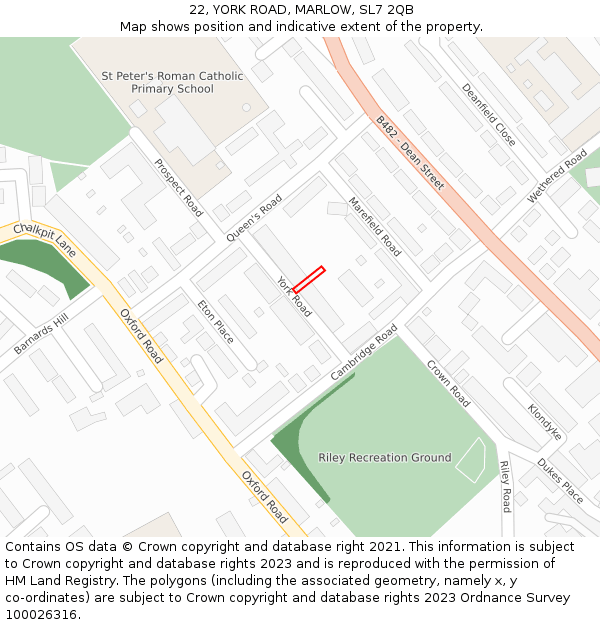 22, YORK ROAD, MARLOW, SL7 2QB: Location map and indicative extent of plot