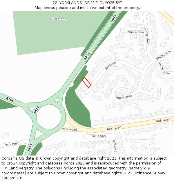 22, YORKLANDS, DRIFFIELD, YO25 5YT: Location map and indicative extent of plot