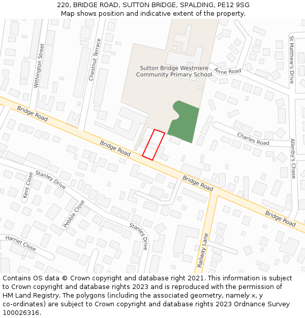 220, BRIDGE ROAD, SUTTON BRIDGE, SPALDING, PE12 9SG: Location map and indicative extent of plot