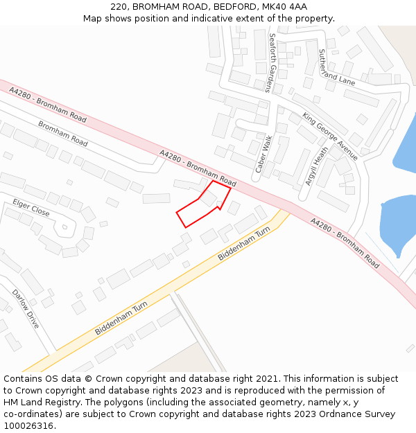 220, BROMHAM ROAD, BEDFORD, MK40 4AA: Location map and indicative extent of plot