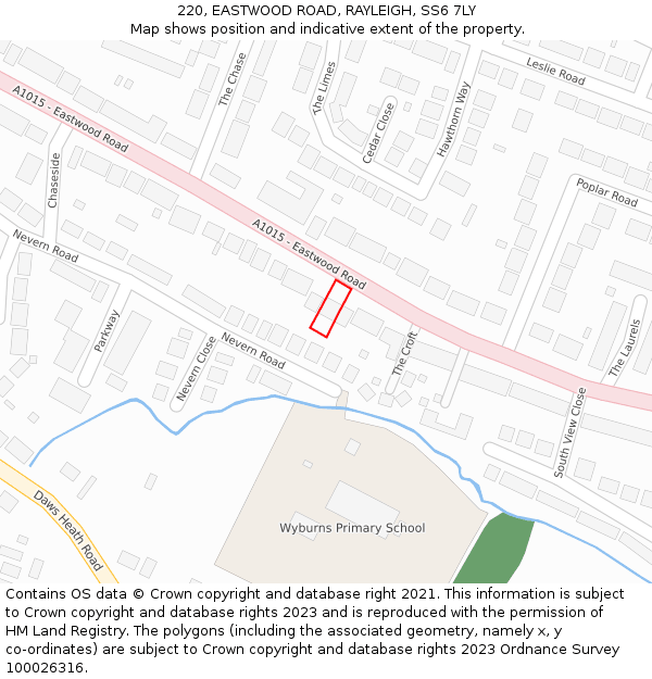 220, EASTWOOD ROAD, RAYLEIGH, SS6 7LY: Location map and indicative extent of plot