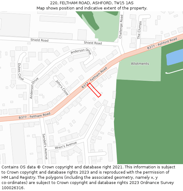 220, FELTHAM ROAD, ASHFORD, TW15 1AS: Location map and indicative extent of plot