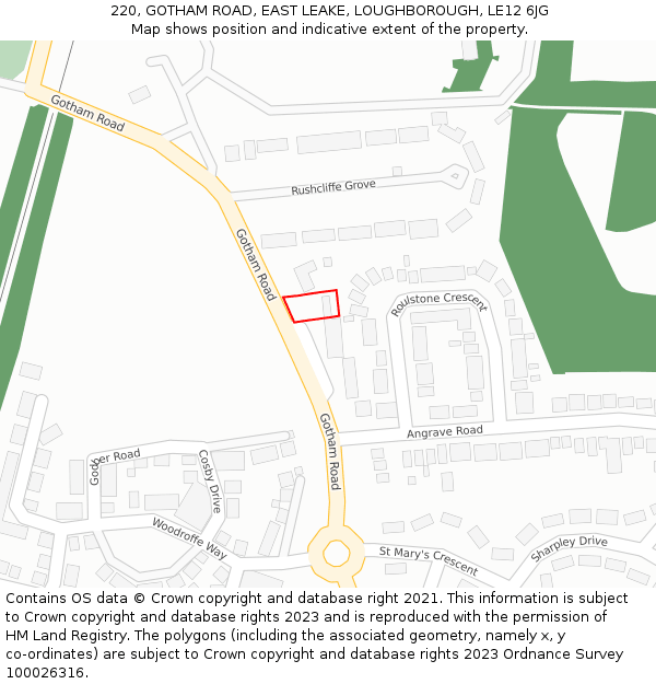 220, GOTHAM ROAD, EAST LEAKE, LOUGHBOROUGH, LE12 6JG: Location map and indicative extent of plot